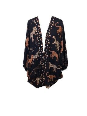 Anna and Ava One Size open front batwing kimono. Jungle cats animal print